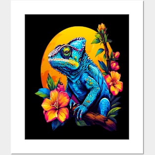 Chameleon Surrounded by Vibrant Spring Flowers Posters and Art